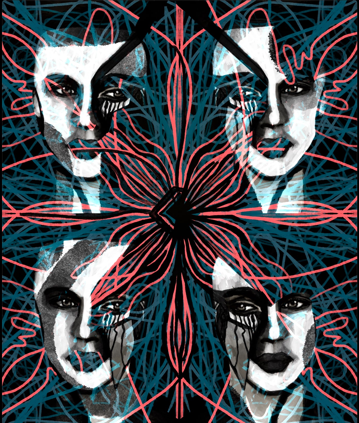 Fourfaces1 - Original Digital Artwork - Fine art Archival Pigment Print- Limited Edition 32x36cm