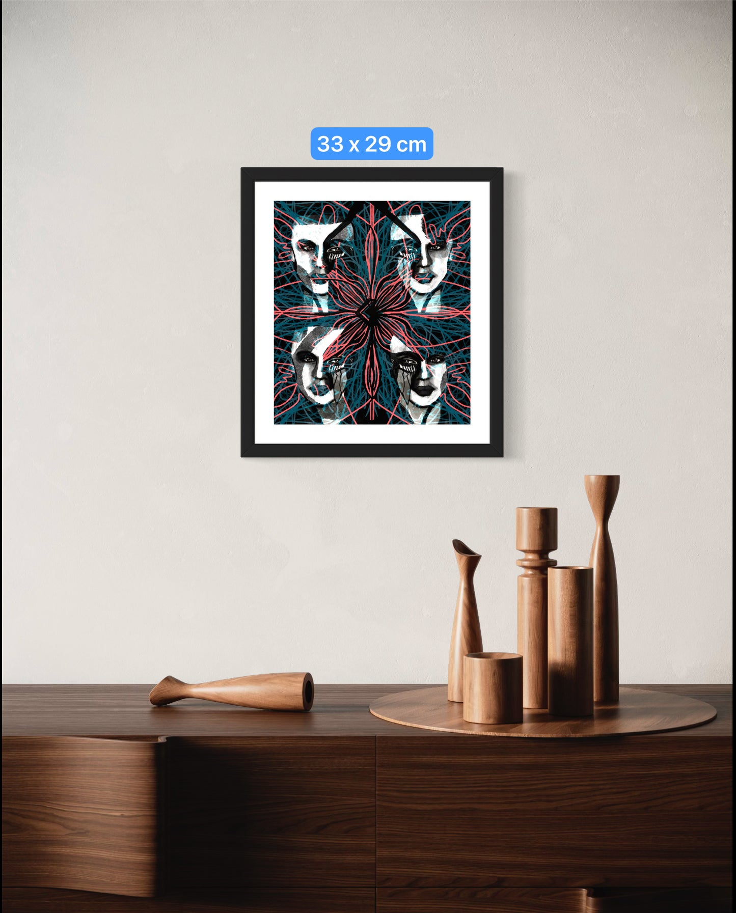Fourfaces1 - Original Digital Artwork - Fine art Archival Pigment Print- Limited Edition 32x36cm